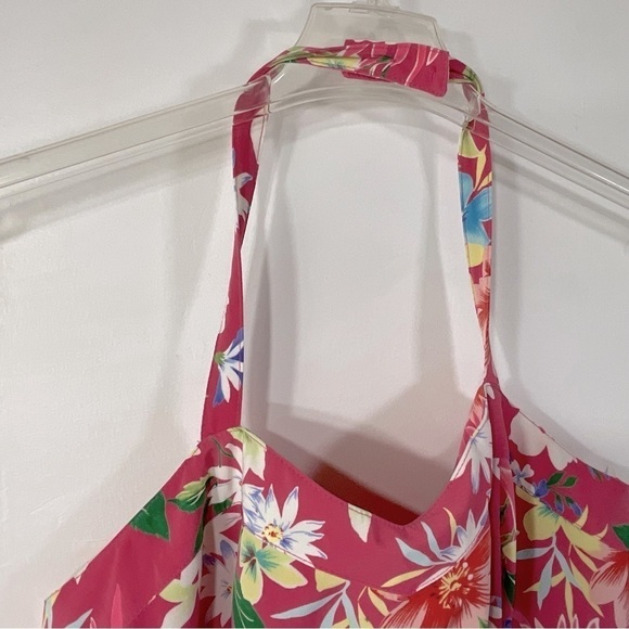 Laura Pink Floral Halter Dress Sweetheart Neckline Hawaiian Flowers Size M - Picture 5 of 9